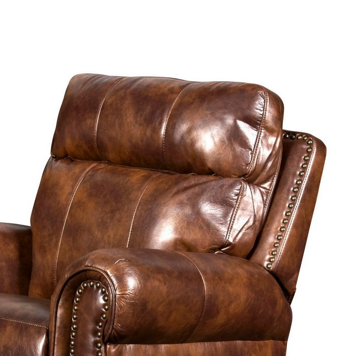 Fabric Upholstered Power Recliner Chair with Nailhead Trim Details, Brown