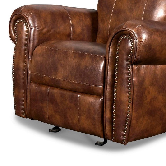 Fabric Upholstered Power Recliner Chair with Nailhead Trim Details, Brown