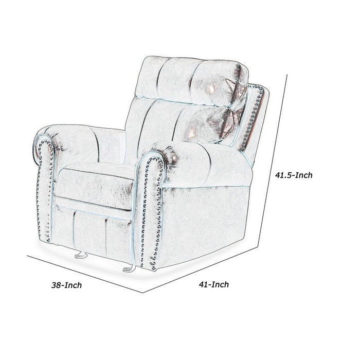 Fabric Upholstered Power Recliner Chair with Nailhead Trim Details, Brown