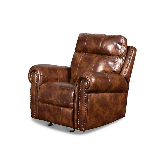 Fabric Upholstered Power Recliner Chair with Nailhead Trim Details, Brown