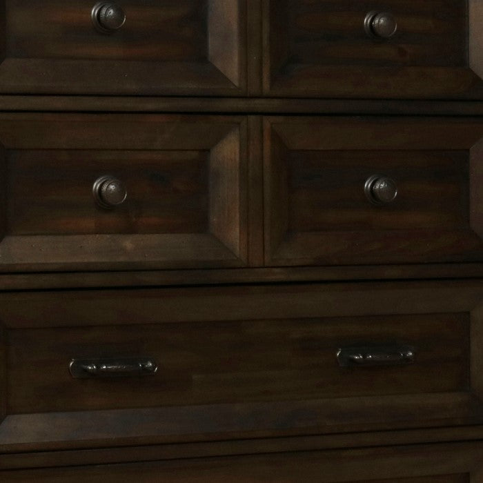 5 Drawer Wooden Chest with Metal Pulls and Tapered Block Legs, Brown