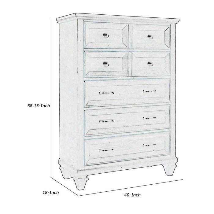 5 Drawer Wooden Chest with Metal Pulls and Tapered Block Legs, Brown