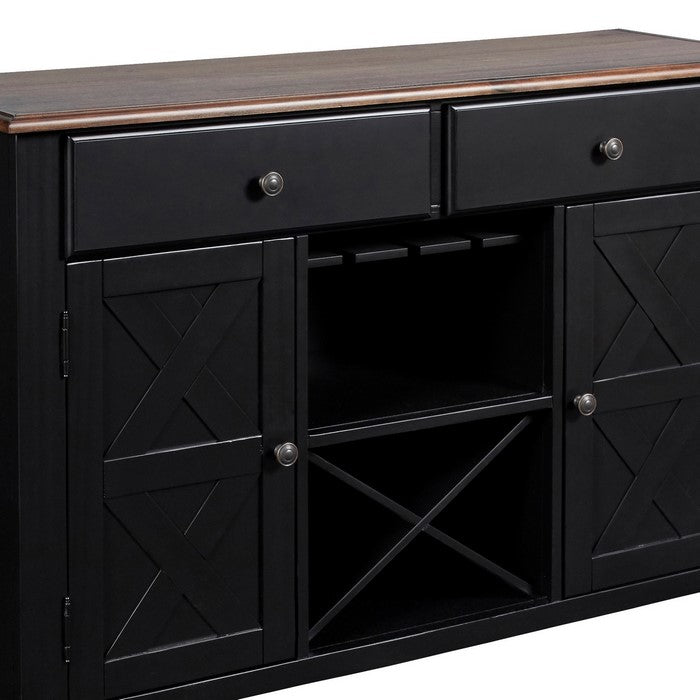 Contemporary Style 2 Drawer and 2 Door Server, Black and Brown