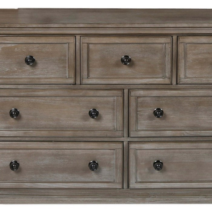 7 Drawer Wooden Dresser with Metal Pulls and Bun Feet, Distressed Brown
