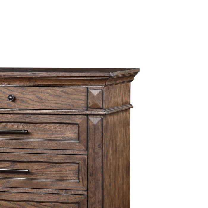 Transitional 6 Drawer Wooden Chest with Molded Details, Walnut Brown