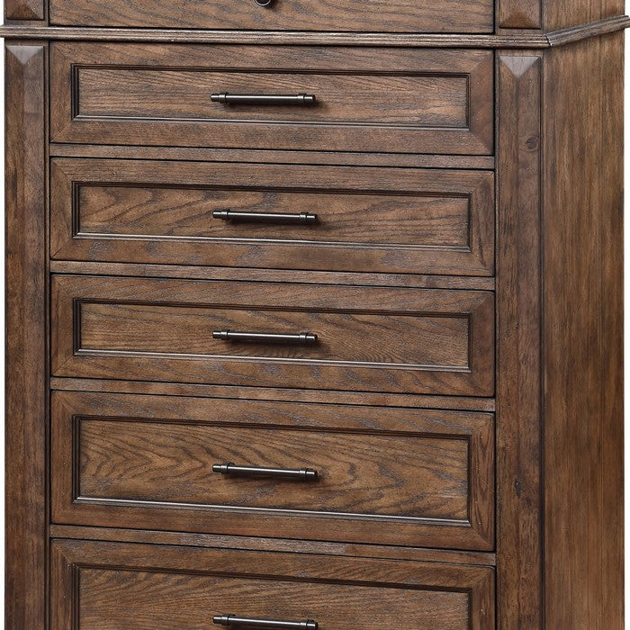 Transitional 6 Drawer Wooden Chest with Molded Details, Walnut Brown