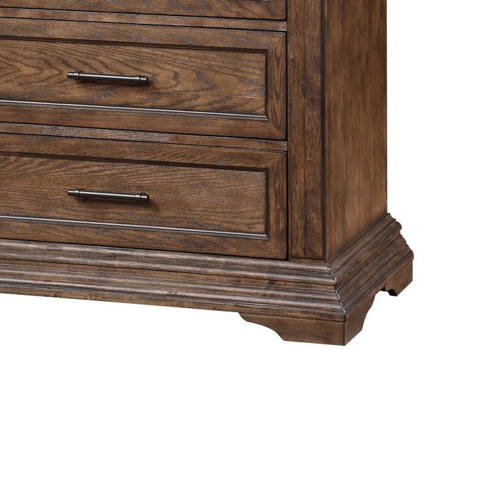 Transitional 6 Drawer Wooden Chest with Molded Details, Walnut Brown