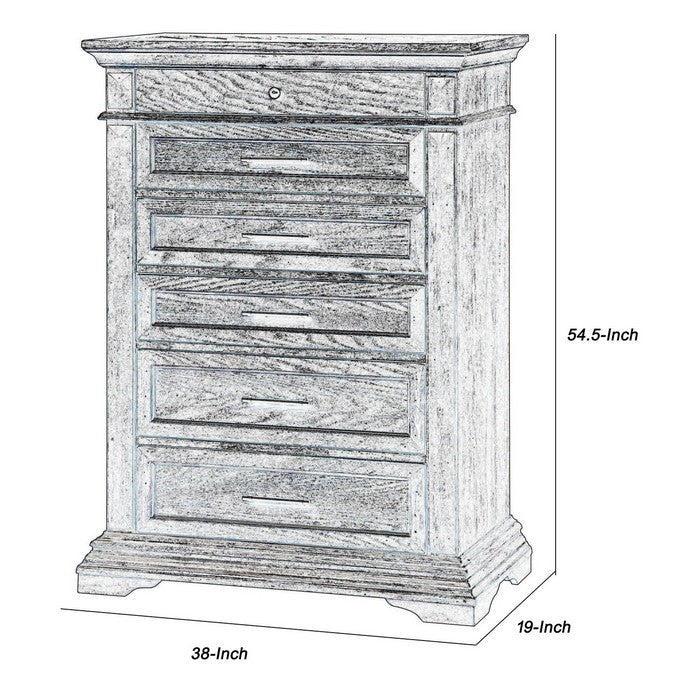 Transitional 6 Drawer Wooden Chest with Molded Details, Walnut Brown