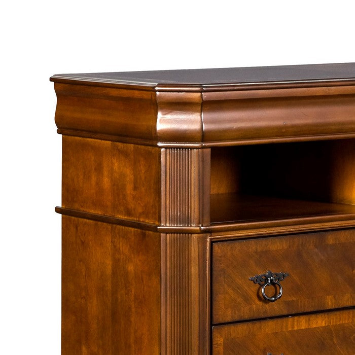 Wooden Media Chest with 3 Drawers and 2 Open Compartments, Cherry Brown