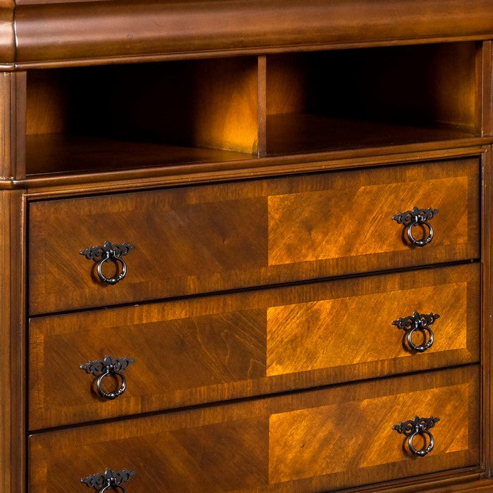 Wooden Media Chest with 3 Drawers and 2 Open Compartments, Cherry Brown