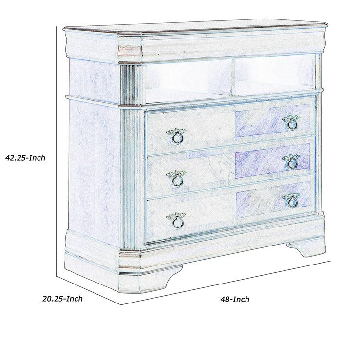Wooden Media Chest with 3 Drawers and 2 Open Compartments, Cherry Brown