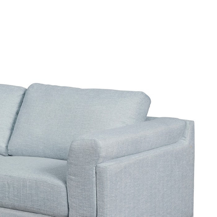 Fabric Upholstered Wooden Sofa with Flared Arms and Metal Feet, Light Blue