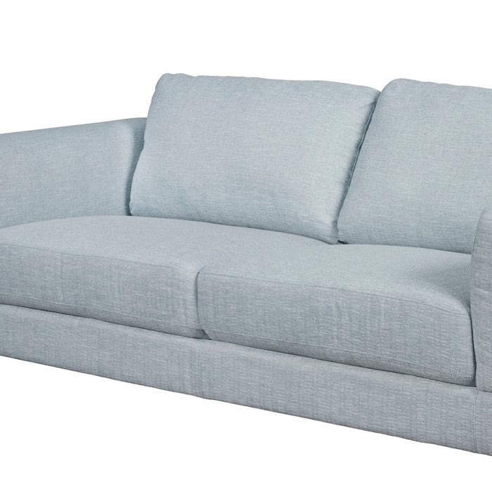 Fabric Upholstered Wooden Sofa with Flared Arms and Metal Feet, Light Blue