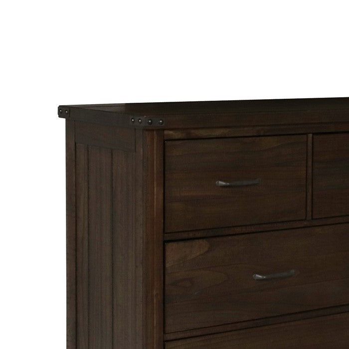 Plank Style 7 Drawer Dresser with Wood Grain Details, Walnut Brown