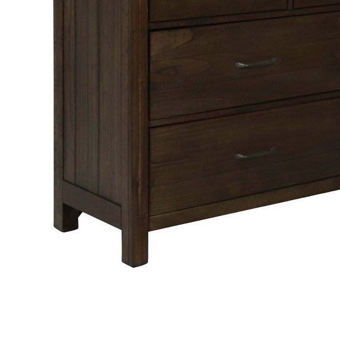 Plank Style 7 Drawer Dresser with Wood Grain Details, Walnut Brown