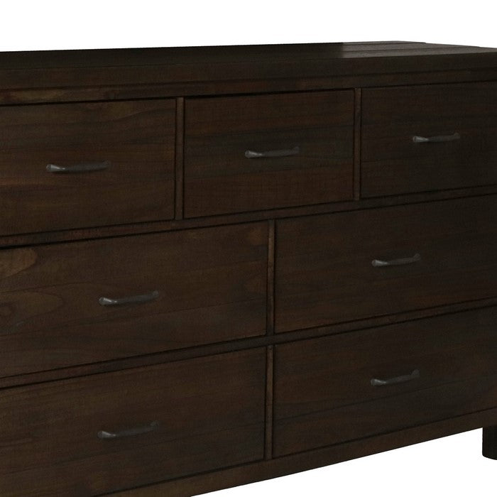Plank Style 7 Drawer Dresser with Wood Grain Details, Walnut Brown