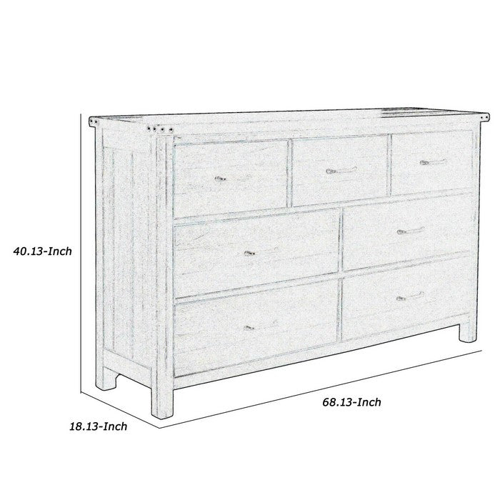 Plank Style 7 Drawer Dresser with Wood Grain Details, Walnut Brown