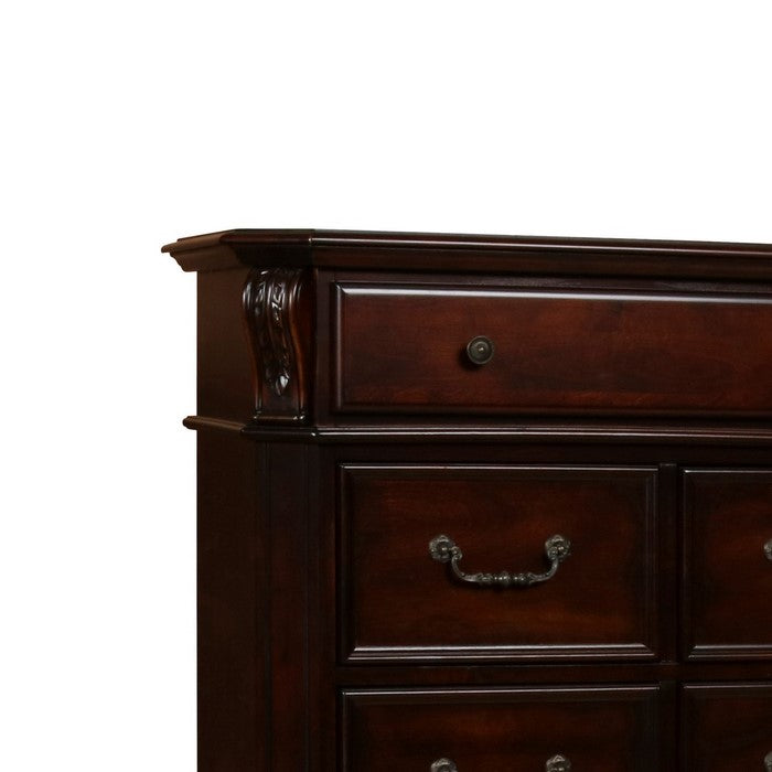 Traditional 7 Drawer Wooden Chest with Molded and Carving Details, Brown
