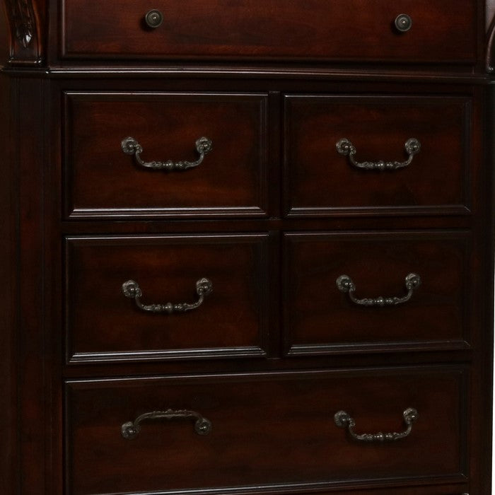 Traditional 7 Drawer Wooden Chest with Molded and Carving Details, Brown
