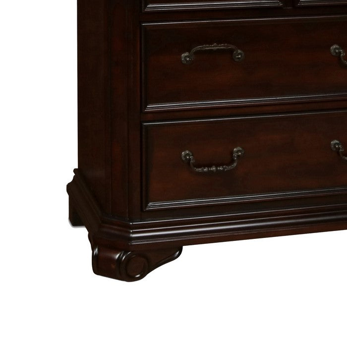 Traditional 7 Drawer Wooden Chest with Molded and Carving Details, Brown