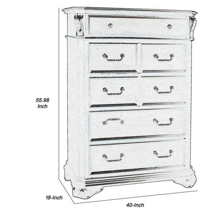 Traditional 7 Drawer Wooden Chest with Molded and Carving Details, Brown