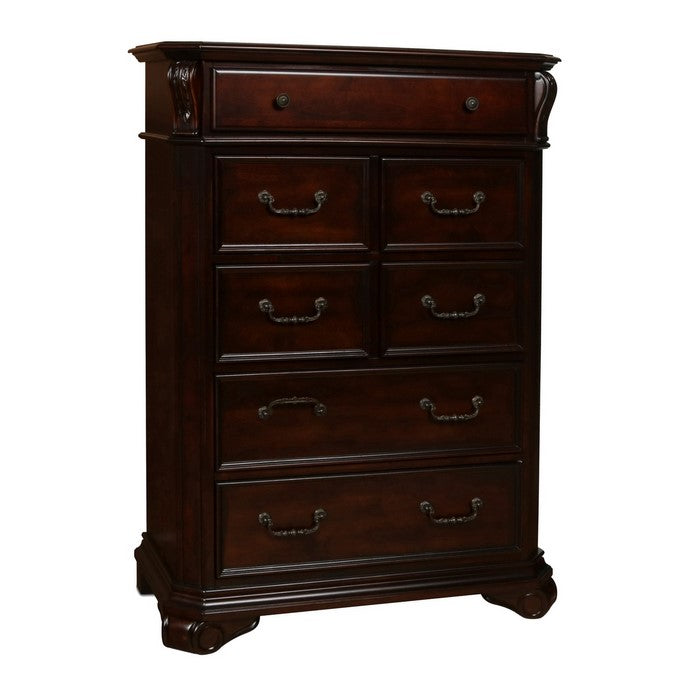 Traditional 7 Drawer Wooden Chest with Molded and Carving Details, Brown