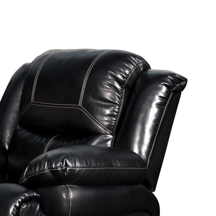 Power Recliner Chair with Stitching Details and Pillow Arms, Black
