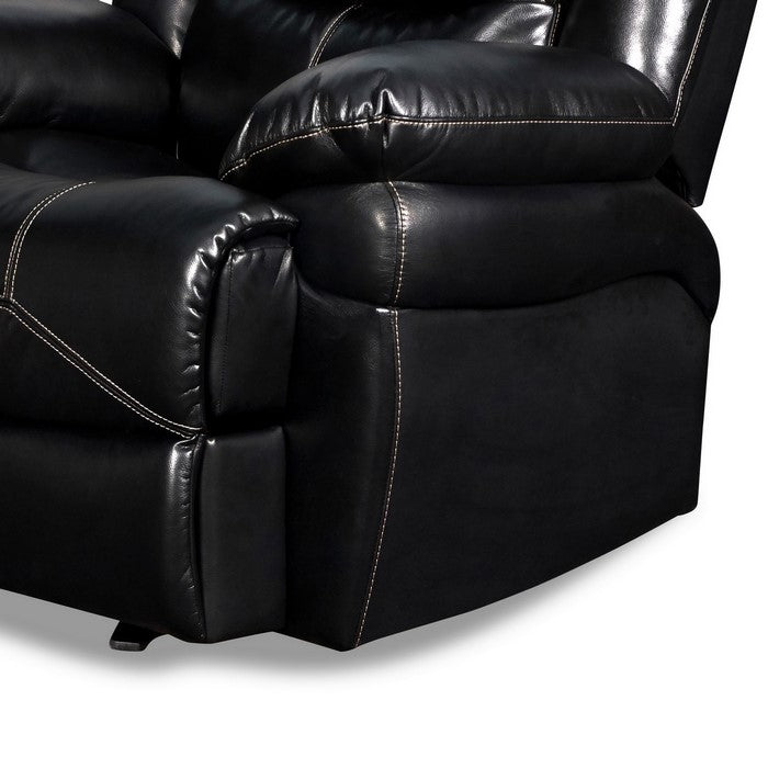 Power Recliner Chair with Stitching Details and Pillow Arms, Black