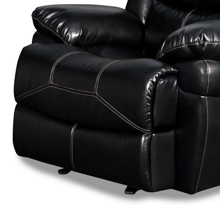 Power Recliner Chair with Stitching Details and Pillow Arms, Black