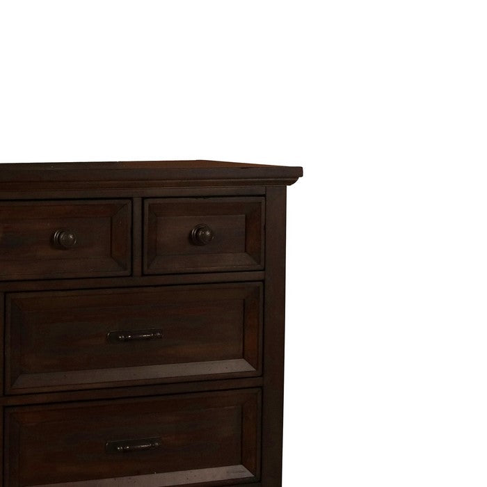 Transitional 7 Drawer Wooden Dresser with Block Tapered Feet, Dark Brown