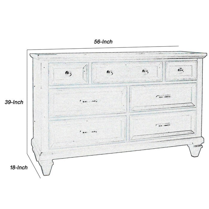 Transitional 7 Drawer Wooden Dresser with Block Tapered Feet, Dark Brown