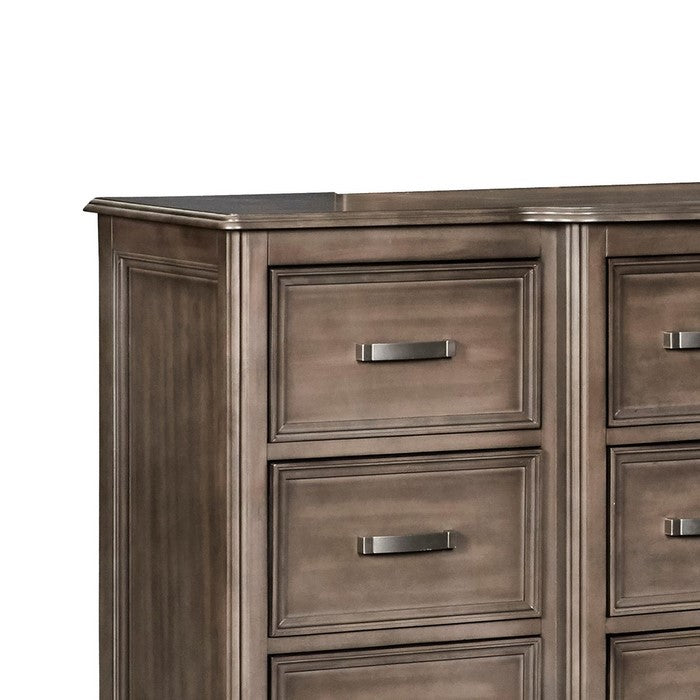 Transitional 9 Drawer Wooden Dresser with Molded Details, Brown