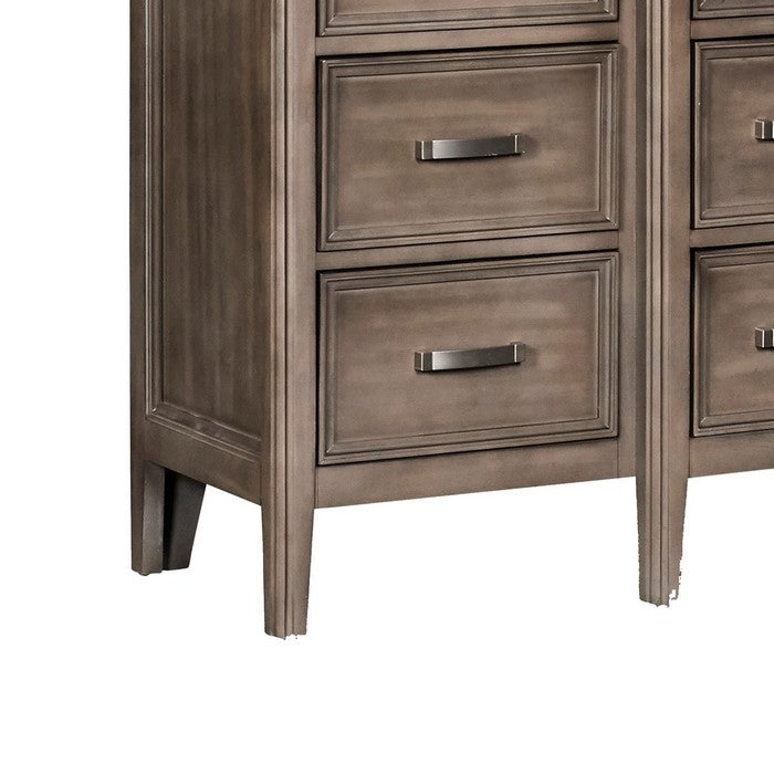 Transitional 9 Drawer Wooden Dresser with Molded Details, Brown