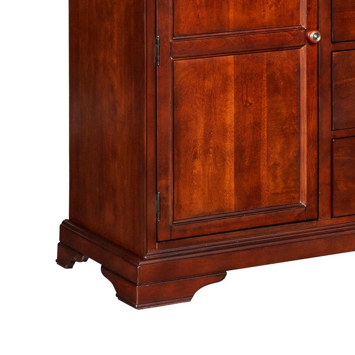 Traditional Style 5 Drawer and 1 Door Chest with Bracket Feet, Cherry Brown