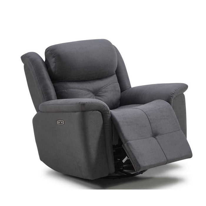 Fabric Upholstered Power Glider Recliner with Swivel Mechanism, Gray