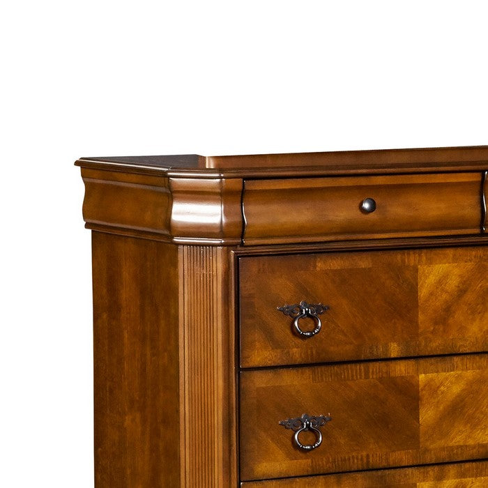 9 Drawer Wooden Dresser with Metal Ring and Knob Handles, Brown