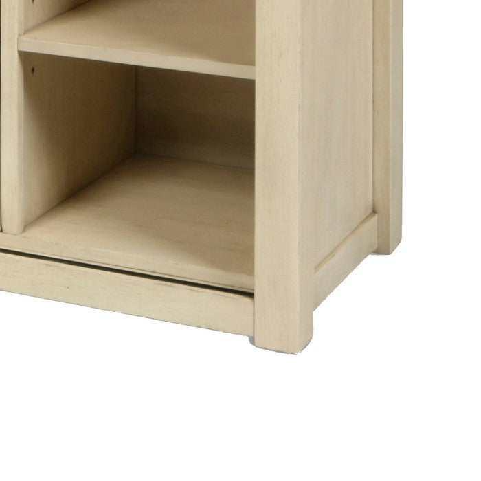 2 Shelf Dual Tone Wooden Server with Wine and Stemware Rack,Beige and Brown