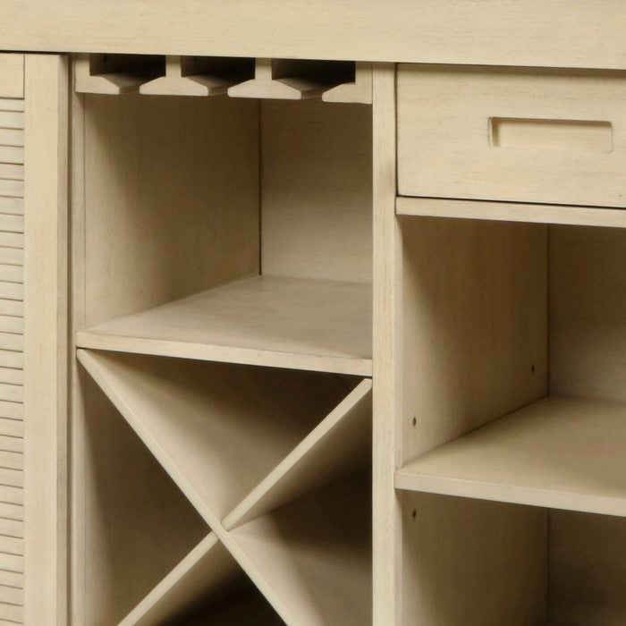 2 Shelf Dual Tone Wooden Server with Wine and Stemware Rack,Beige and Brown