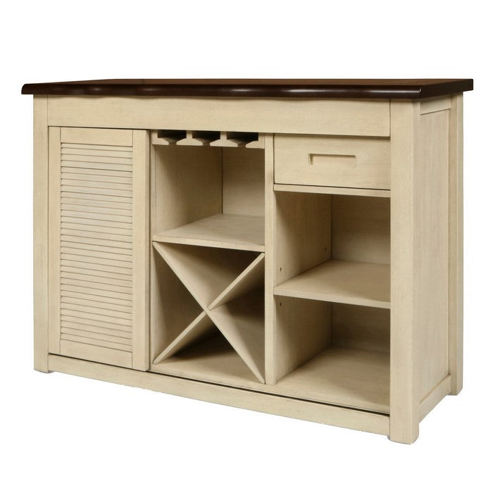 2 Shelf Dual Tone Wooden Server with Wine and Stemware Rack,Beige and Brown
