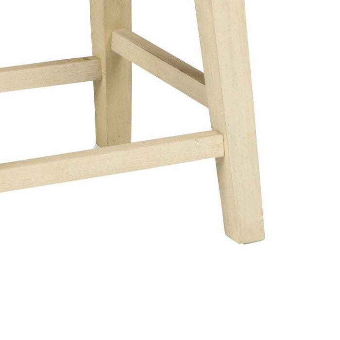 Wooden Counter Height Stool with Saddle Seat, Set of 2, Brown and Beige