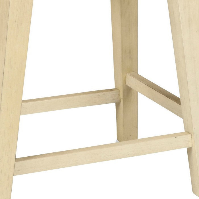 Wooden Counter Height Stool with Saddle Seat, Set of 2, Brown and Beige