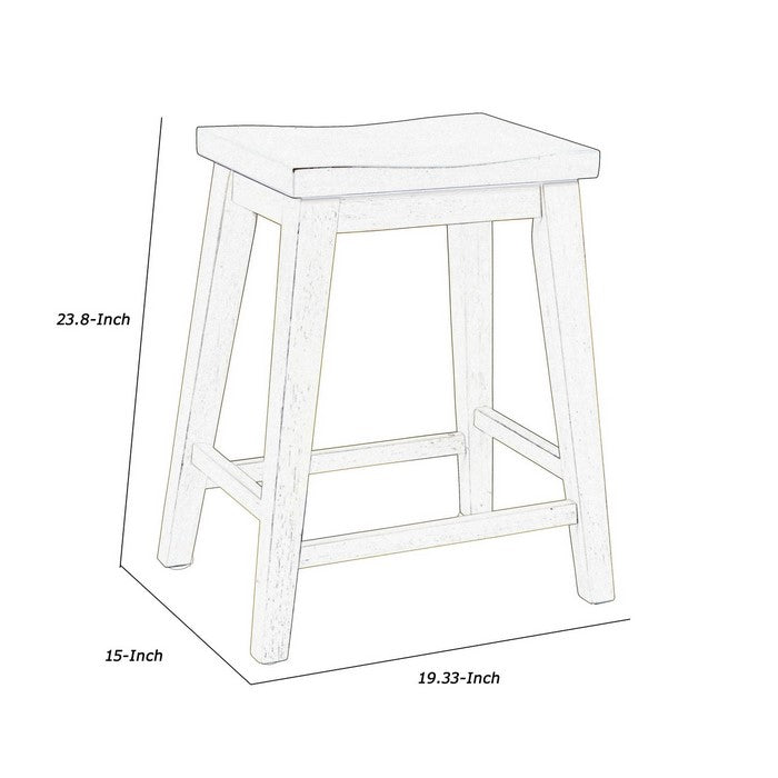 Wooden Counter Height Stool with Saddle Seat, Set of 2, Brown and Beige