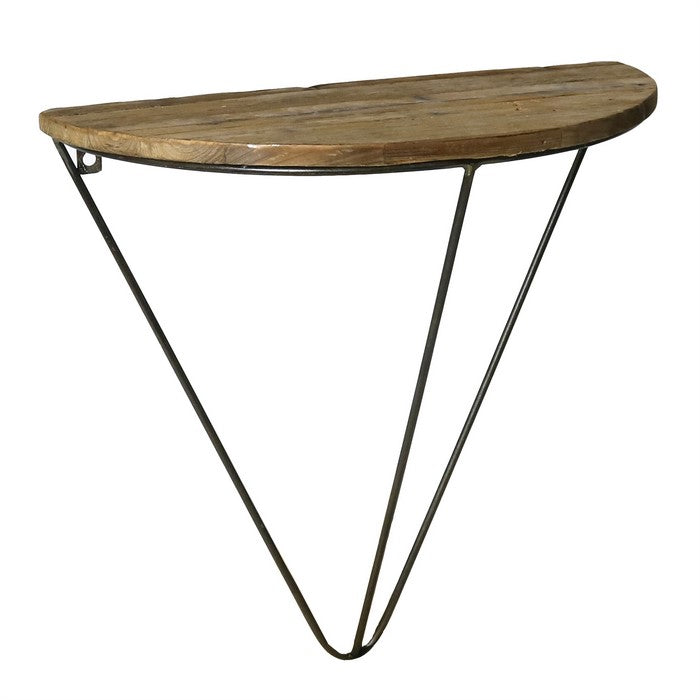 Wood and Metal Wall Shelf, Brown and Black