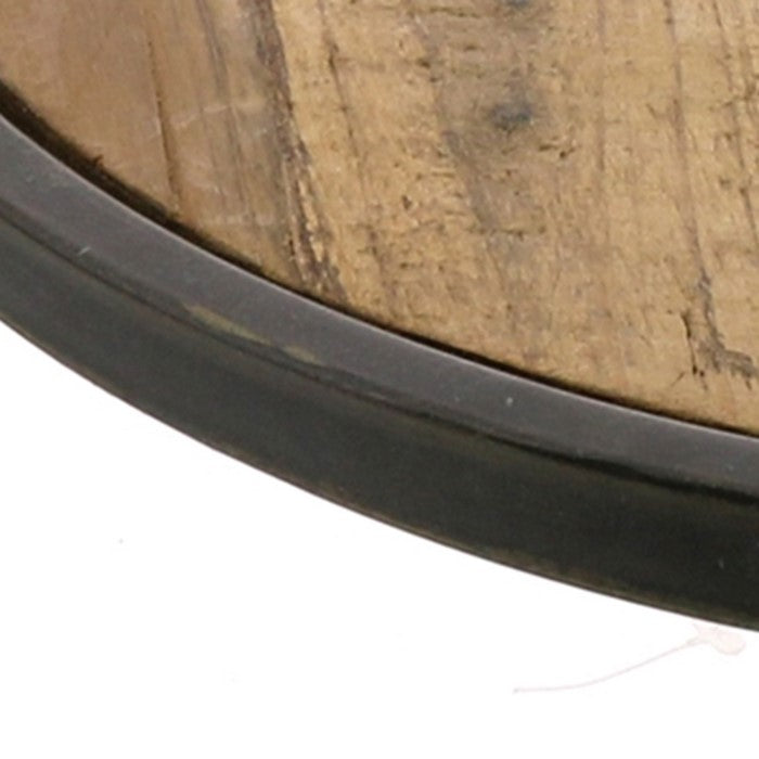 Wood and Metal Round Tray with Sturdy Handles, Black and Brown