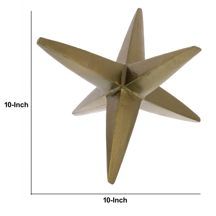 Metal Star Sculpture with 6 Pointed Shape, Brass
