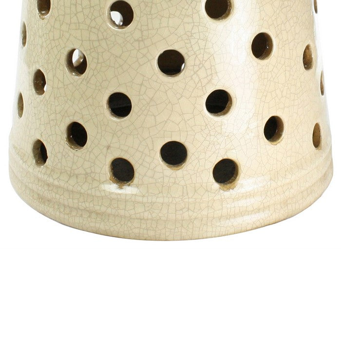 Ceramic Lantern with Circular Cut out Design, White