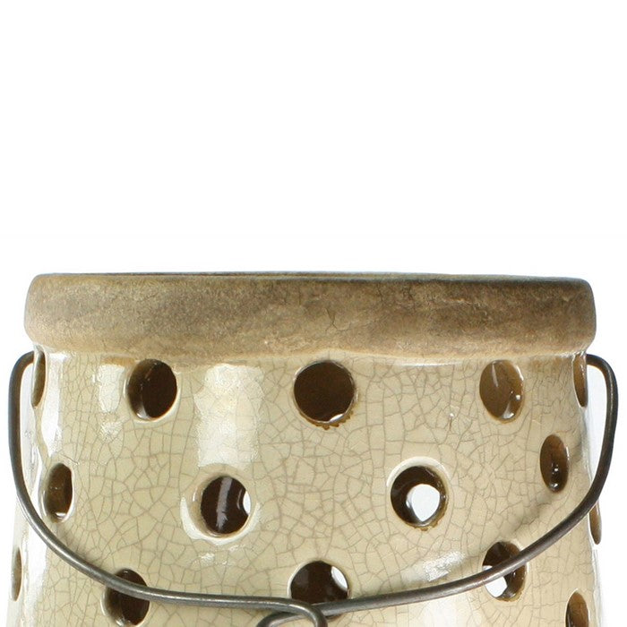 Ceramic Lantern with Circular Cut out Design, White