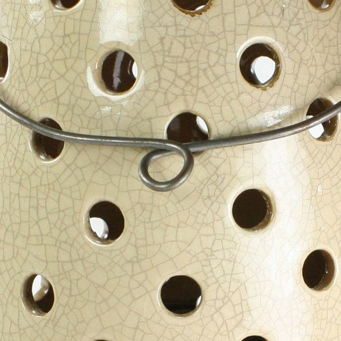 Ceramic Lantern with Circular Cut out Design, White