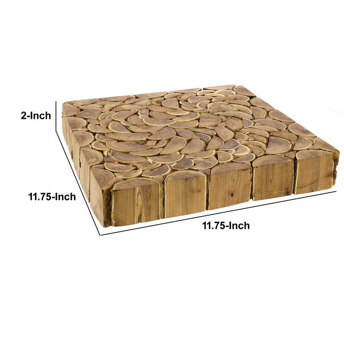 Square Shape Wooden Riser with Wood Grain Texture Detail, Brown