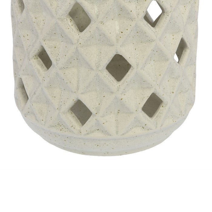 Ceramic Lantern with Diamond Cut Out Design, White